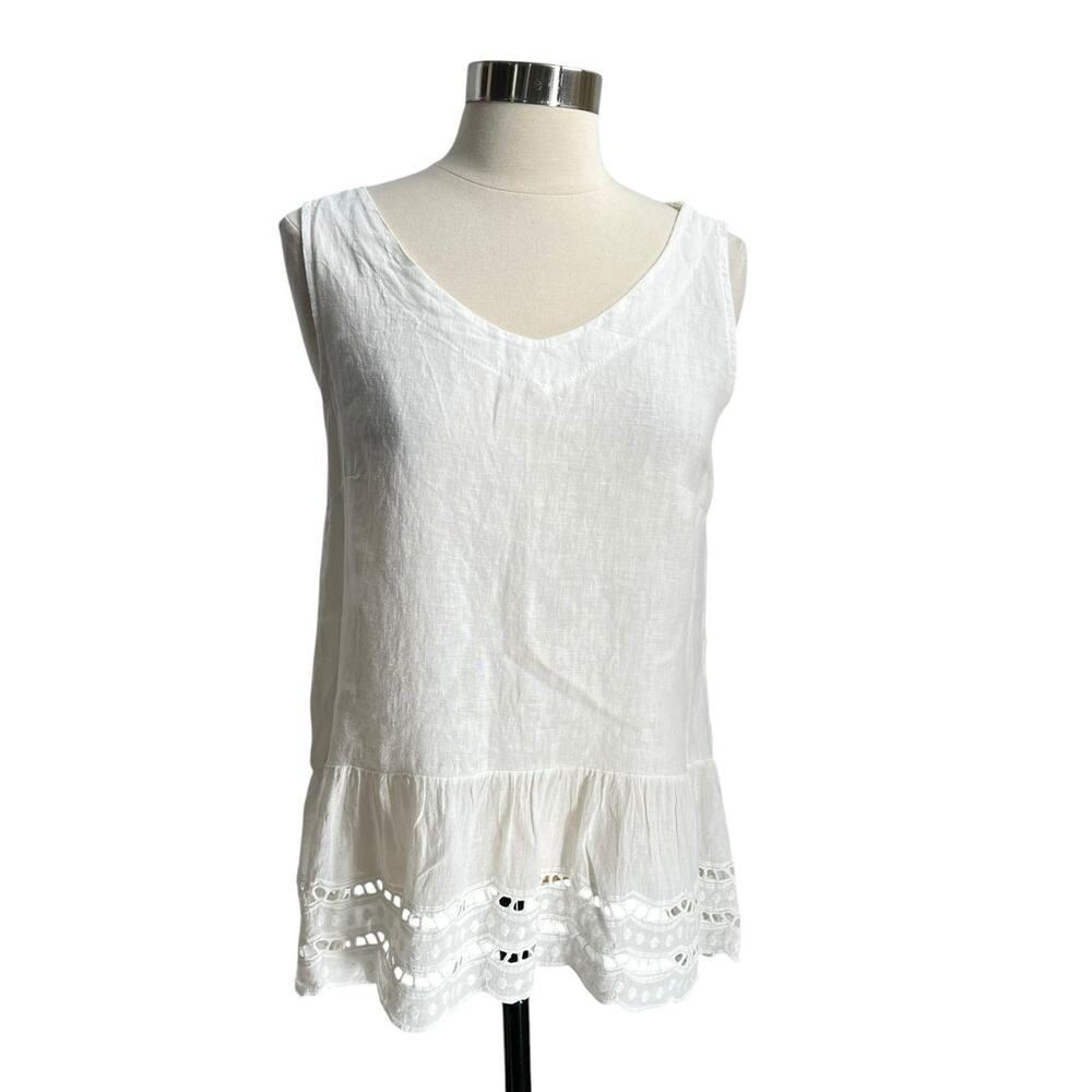 Valentina Naldi 100% Linen White Eyelet Sleeveless Top Made In Italy Size Small